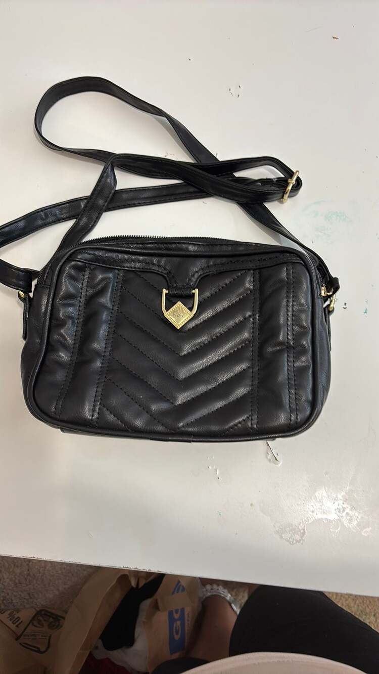 b.o.c. Born Concept Black Chevron Quilted Crossbody Bag with Gold Hardware